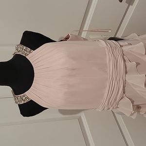 NWT Eliza J Blush Embellished Ruffle Chiffon Gown